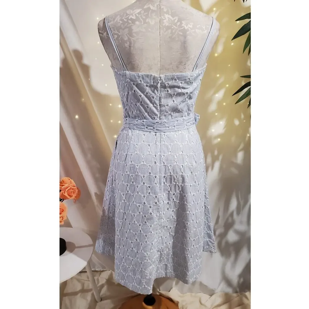 Banana Republic Eyelet Striped Button Tie Waist Convertible Sundress Size 6